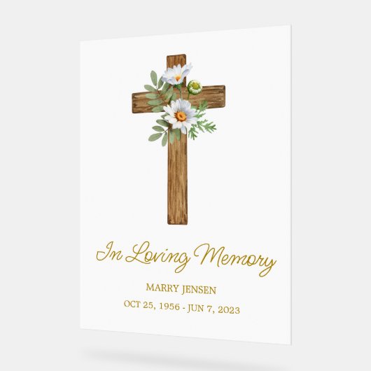 Daisy cross Memorial Funeral Acryl Bord (Hoek)