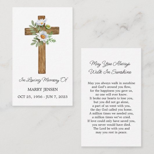 Daisy Cross Memorial Funeral Prayer Card Visitekaartje (Voorkant / Achterkant)