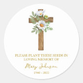 Daisy Cross Memorial Funeral Seed Packet Ronde Sticker (Voorkant)