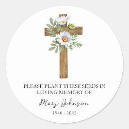 Daisy Cross Memorial Funeral Seed Packet Ronde Sticker
