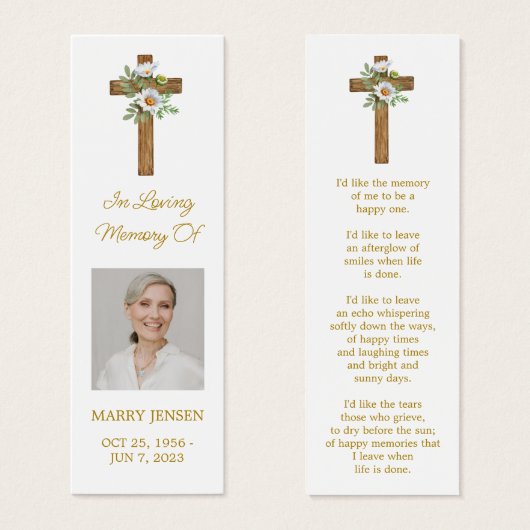 Daisy Cross Photo Funeral Bookmark Mini Visitekaartjes (Voorkant /achterkant)