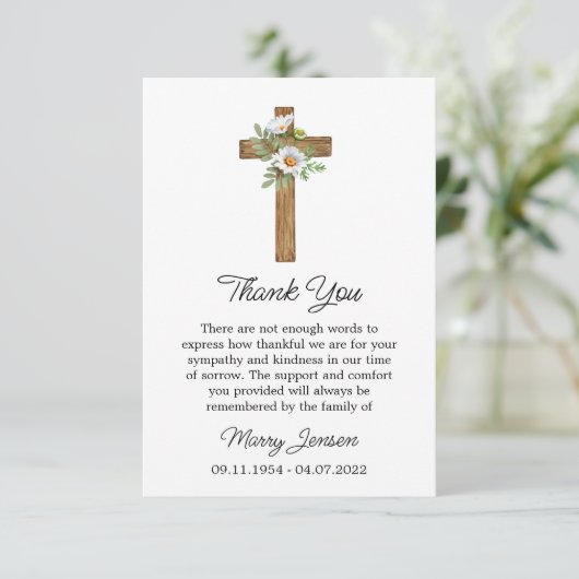 Daisy Cross Sympathy Thank You Card Bedankkaart (Staand voorkant)