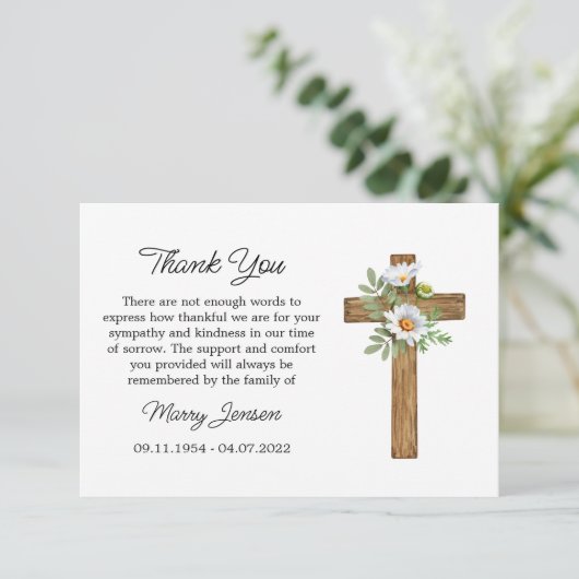 Daisy Cross Sympathy Thank You Card Bedankkaart (Staand voorkant)
