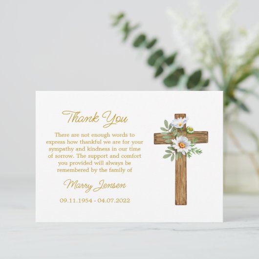 Daisy Cross Sympathy Thank You Card Bedankkaart (Staand voorkant)