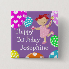 Daisy Cupcake and Balloons Happy Birthday Vierkante Button 5,1 Cm