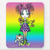 "Daisy" Cute Cat Rainbow Fairy Art Mousepad Muismat (Voorkant)