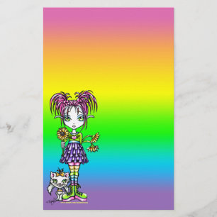 "Daisy" Cute Cat Rainbow Fairy Art Stationery Briefpapier