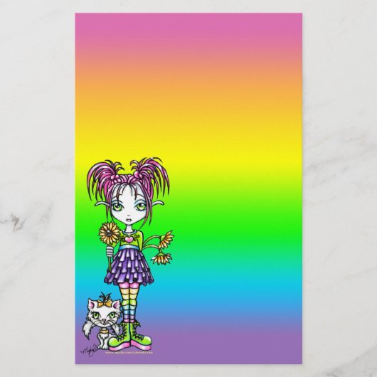 "Daisy" Cute Cat Rainbow Fairy Art Stationery Briefpapier (Voorkant)
