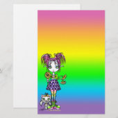 "Daisy" Cute Cat Rainbow Fairy Art Stationery Briefpapier (Voorkant / Achterkant)