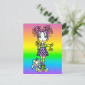 "Daisy" Cute Cat Rainbow Flower Child Briefkaart (Staand voorkant)