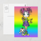 "Daisy" Cute Cat Rainbow Flower Child Briefkaart (Voorkant / Achterkant)