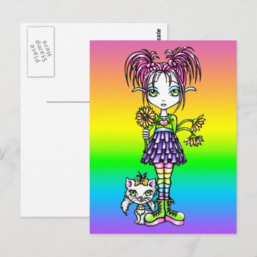 "Daisy" Cute Cat Rainbow Flower Child Briefkaart (Voorkant / Achterkant)