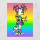 "Daisy" Cute Cat Rainbow Flower Child Briefkaart (Voorkant)
