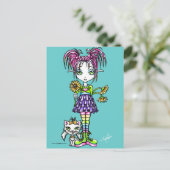 "Daisy" Cute Flower Child and Kat Briefkaart (Staand voorkant)