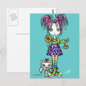 "Daisy" Cute Flower Child and Kat Briefkaart (Voorkant / Achterkant)