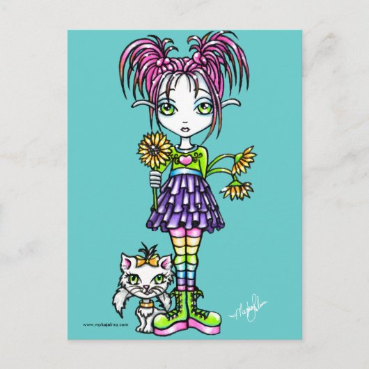 "Daisy" Cute Flower Child and Kat Briefkaart (Voorkant)