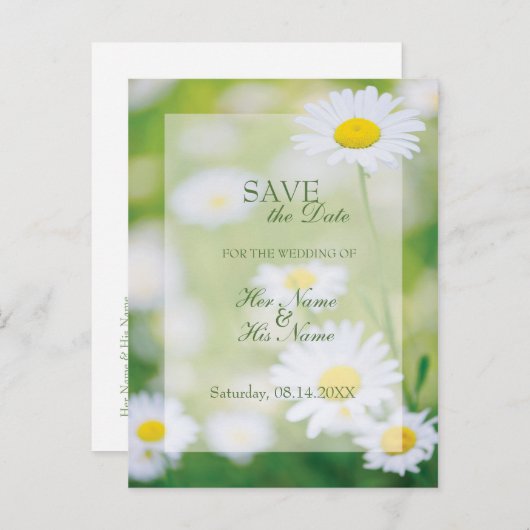 Daisy Daisies Flower Floral Summer SAVE the Date Aankondigingskaart (Voorkant / Achterkant)