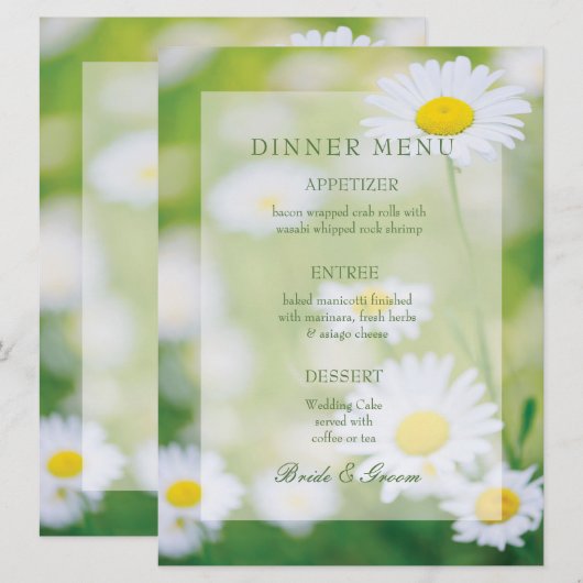 Daisy Daisies Flower Floral Summer Wedding Menu (Voorkant / Achterkant)