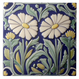 Daisy - Daisy Flower Art Deco Nouveau Groen Blauw Tegeltje