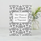 Daisy Damask Black White Custom Wedding Invitation Kaart (Staand voorkant)