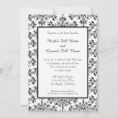 Daisy Damask Black White Custom Wedding Invitation Kaart (Achterkant)