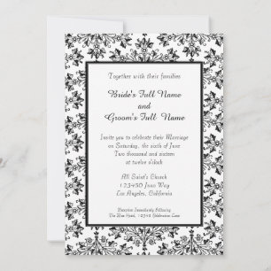Daisy Damask Black White Custom Wedding Invitation Kaart