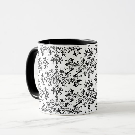 Daisy Damask Etching op White Coffee Mok (Voorkant links)