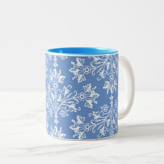  Daisy Damask Etching White op Blue Mok (Voorkant rechts)