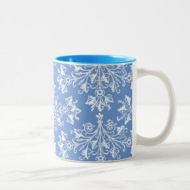  Daisy Damask Etching White op Blue Mok