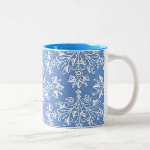 Daisy Damask Etching White op Blue Mok