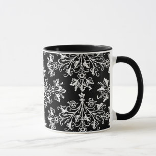  Daisy Damask Etching White op zwarte Mok