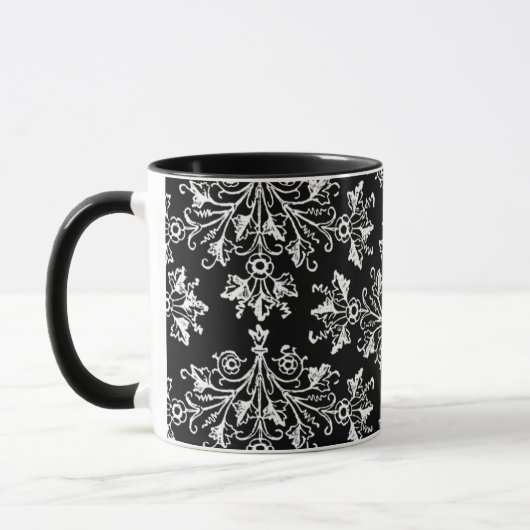 Daisy Damask Etching White op zwarte Mok (Links)