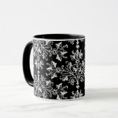  Daisy Damask Etching White op zwarte Mok (Voorkant links)
