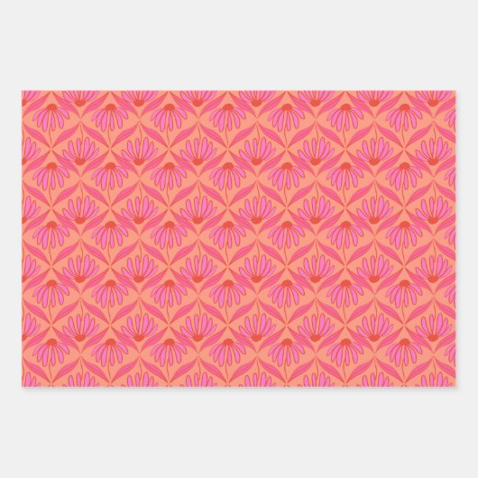 Daisy Damask Pattern - Roze en Sinaasappel Inpakpapier Vel (Voorkant 2)