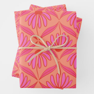 Daisy Damask Pattern - Roze en Sinaasappel Inpakpapier Vel