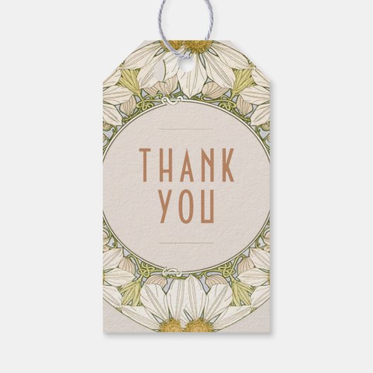 Daisy Dank je  Art Nouveau Mucha Cadeaulabel (Achterkant)