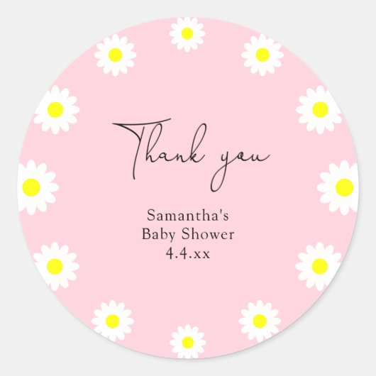 Daisy - dank u baby shower ronde sticker (Voorkant)