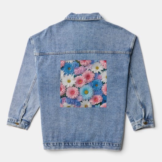 * Daisy Daze Denim Delight: Bloemen patchwork jas Jacket (Achterkant)