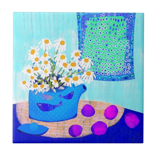 Daisy Delight Ceramic Tile Tegeltje (Voorkant)