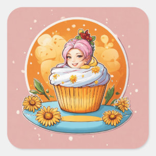 Daisy Delight Cupcake Vierkante Sticker