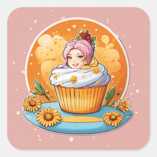 Daisy Delight Cupcake Vierkante Sticker (Voorkant)