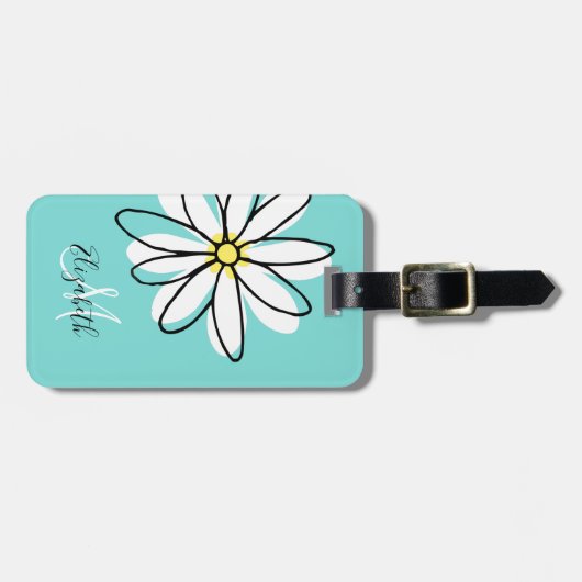 Daisy Doodle Flower Personalized Monogram Luggage Bagagelabel (Voorkant horizontaal)