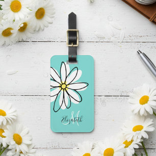 Daisy Doodle Flower Personalized Monogram Luggage Bagagelabel