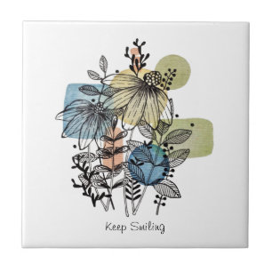 Daisy Doodle in inkt en Waterverf Tegel Tegeltje