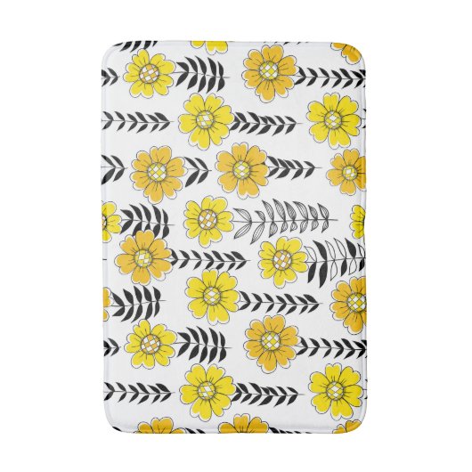 Daisy doodles in geel en zwart badmat (Voorkant Verticaal)