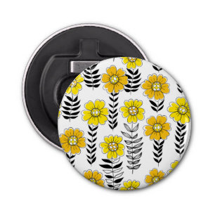Daisy doodles in geel en zwart button flesopener