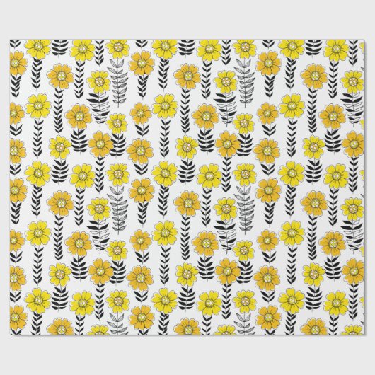 Daisy doodles in geel en zwart cadeaupapier (Vlak)