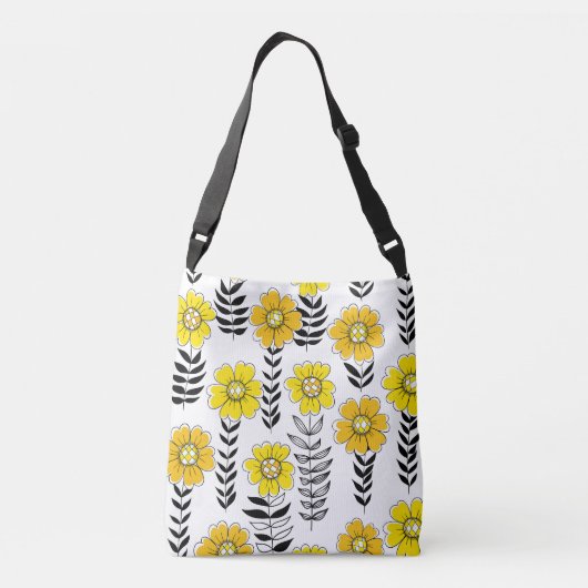 Daisy doodles in geel en zwart crossbody tas (Achterkant)
