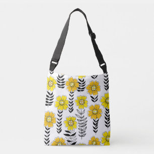 Daisy doodles in geel en zwart crossbody tas