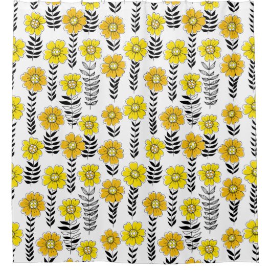 Daisy doodles in geel en zwart douchegordijn (Voorkant)